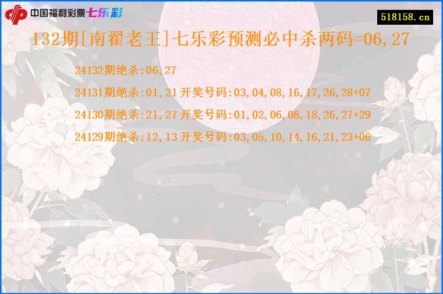 132期[南翟老王]七乐彩预测必中杀两码=06,27