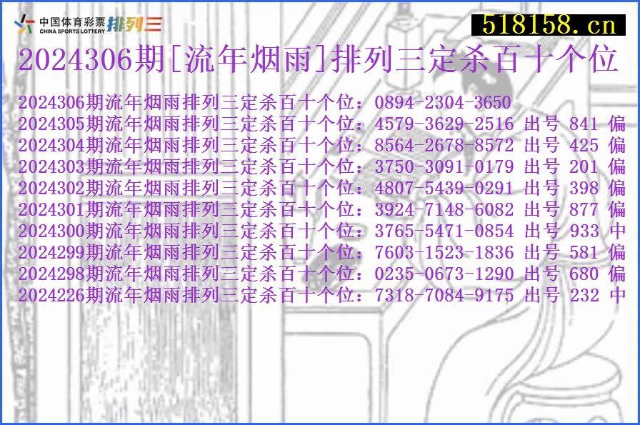 2024306期[流年烟雨]排列三定杀百十个位