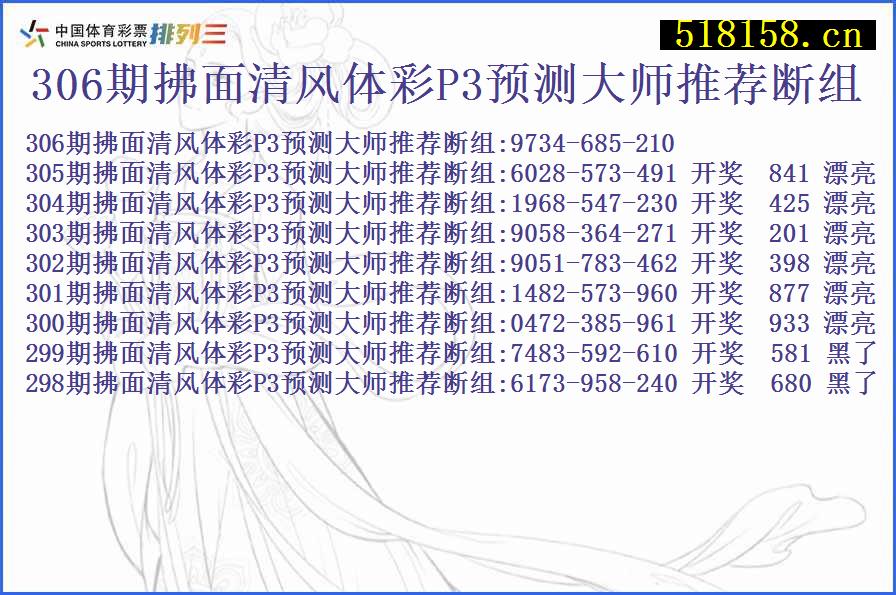 306期拂面清风体彩P3预测大师推荐断组