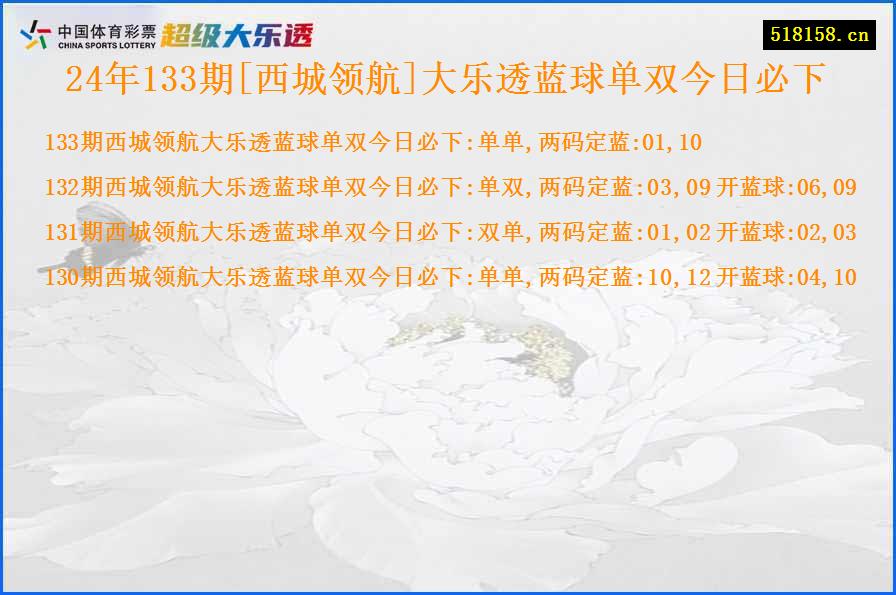 24年133期[西城领航]大乐透蓝球单双今日必下