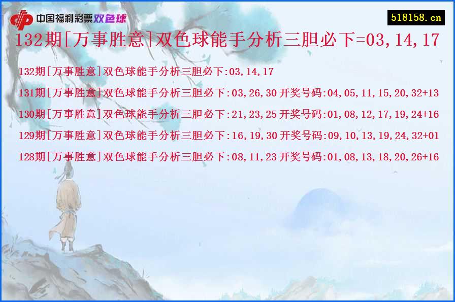 132期[万事胜意]双色球能手分析三胆必下=03,14,17