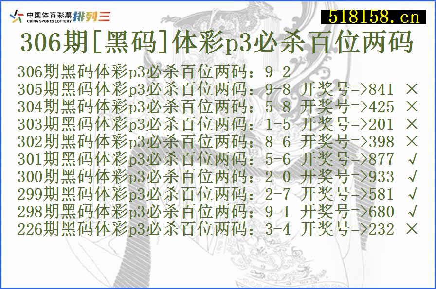 306期[黑码]体彩p3必杀百位两码