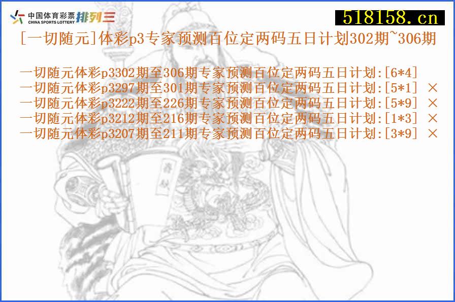 [一切随元]体彩p3专家预测百位定两码五日计划302期~306期