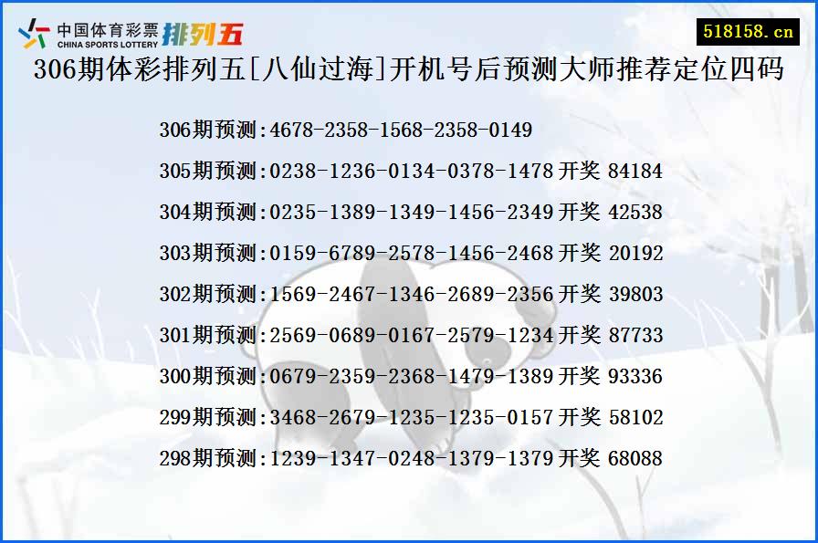 306期体彩排列五[八仙过海]开机号后预测大师推荐定位四码