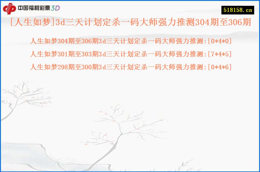 [人生如梦]3d三天计划定杀一码大师强力推测304期至306期