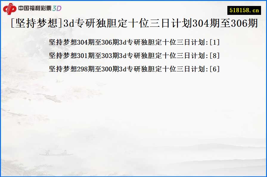 [坚持梦想]3d专研独胆定十位三日计划304期至306期