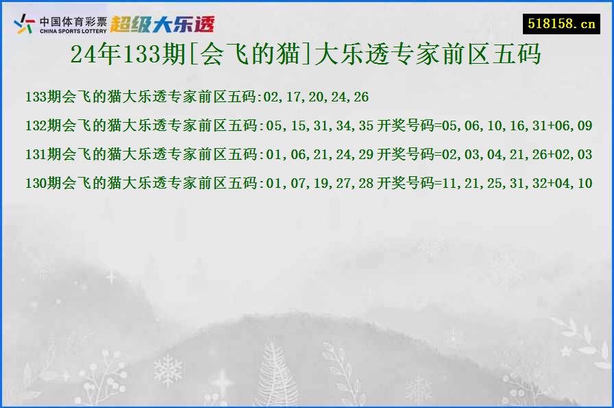 24年133期[会飞的猫]大乐透专家前区五码