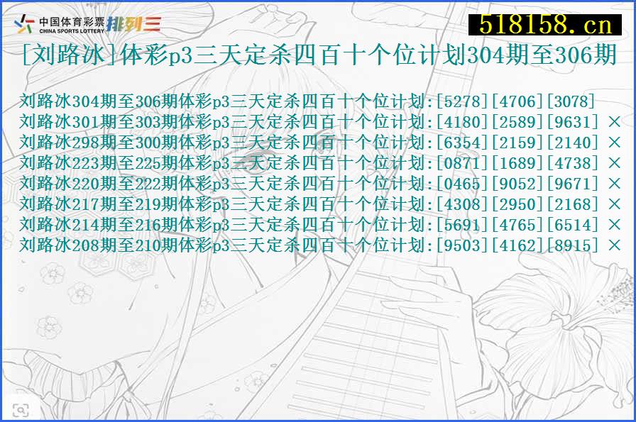 [刘路冰]体彩p3三天定杀四百十个位计划304期至306期