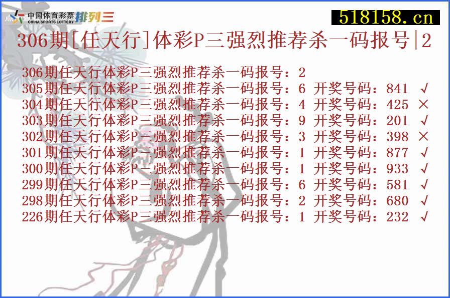 306期[任天行]体彩P三强烈推荐杀一码报号|2