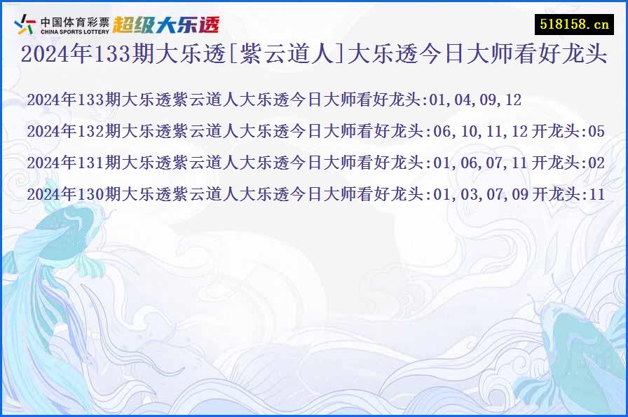 2024年133期大乐透[紫云道人]大乐透今日大师看好龙头