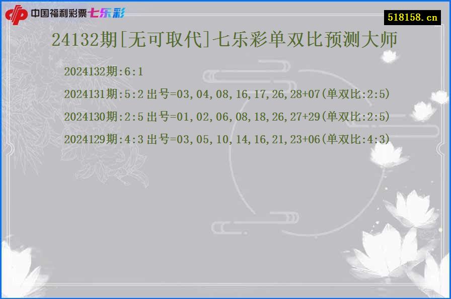 24132期[无可取代]七乐彩单双比预测大师