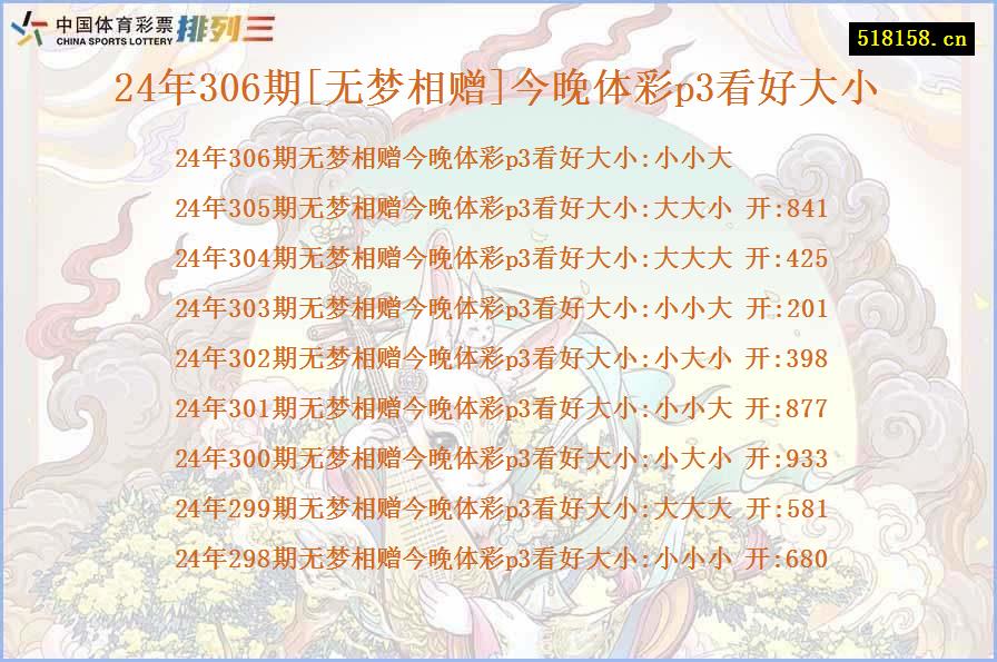 24年306期[无梦相赠]今晚体彩p3看好大小