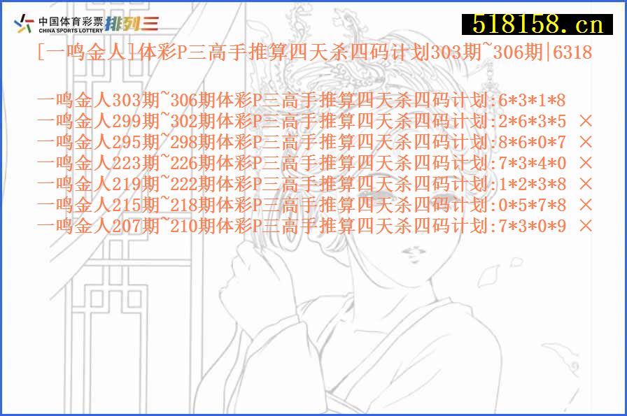 [一鸣金人]体彩P三高手推算四天杀四码计划303期~306期|6318