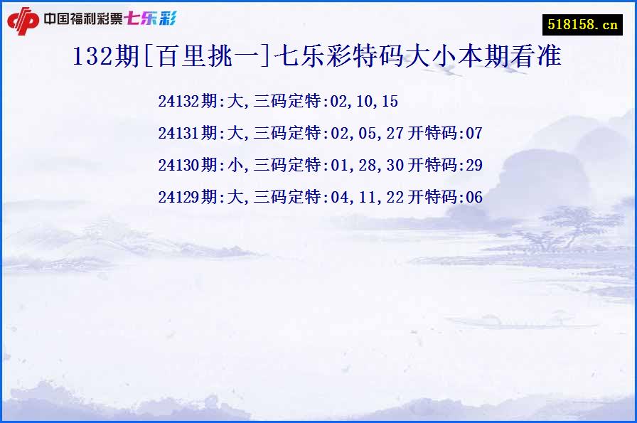 132期[百里挑一]七乐彩特码大小本期看准