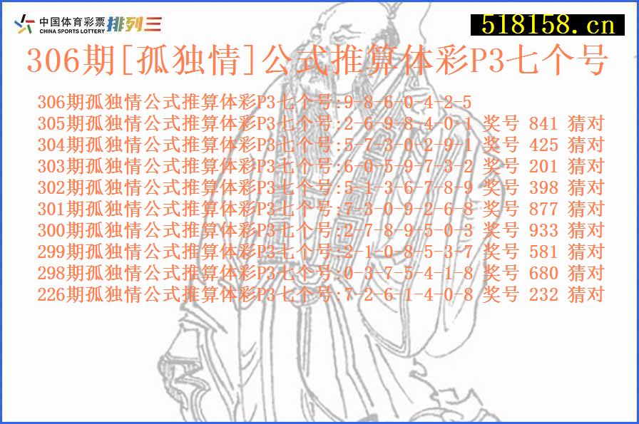 306期[孤独情]公式推算体彩P3七个号