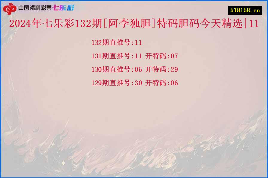 2024年七乐彩132期[阿李独胆]特码胆码今天精选|11