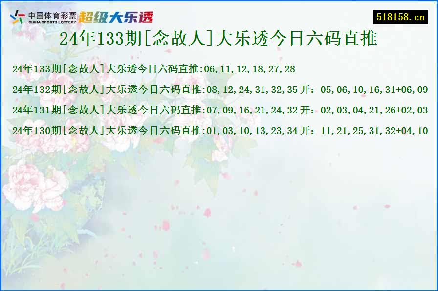 24年133期[念故人]大乐透今日六码直推