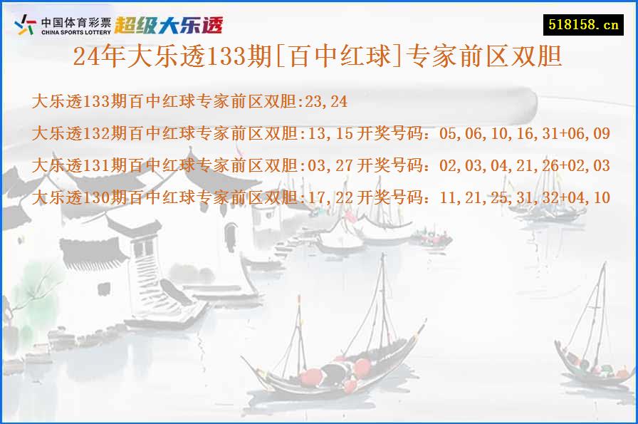 24年大乐透133期[百中红球]专家前区双胆