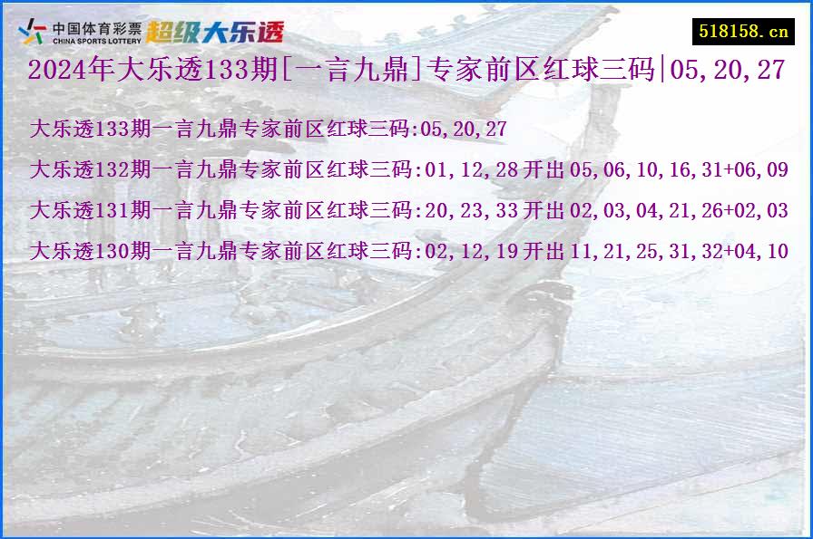 2024年大乐透133期[一言九鼎]专家前区红球三码|05,20,27