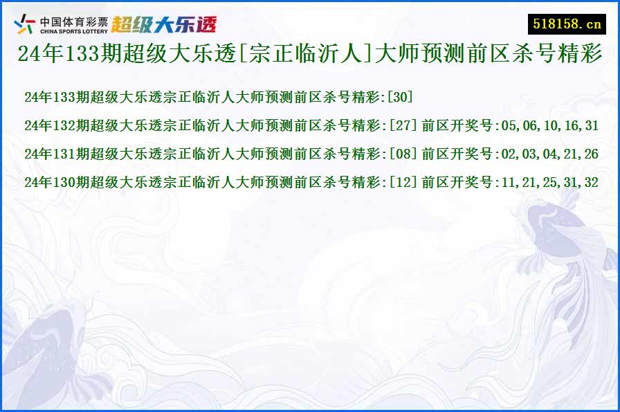 24年133期超级大乐透[宗正临沂人]大师预测前区杀号精彩