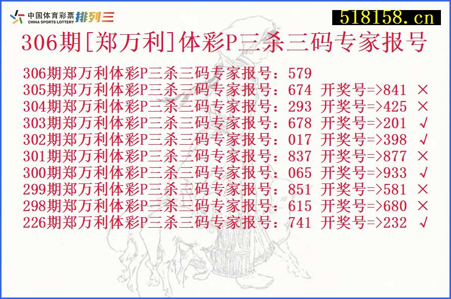 306期[郑万利]体彩P三杀三码专家报号