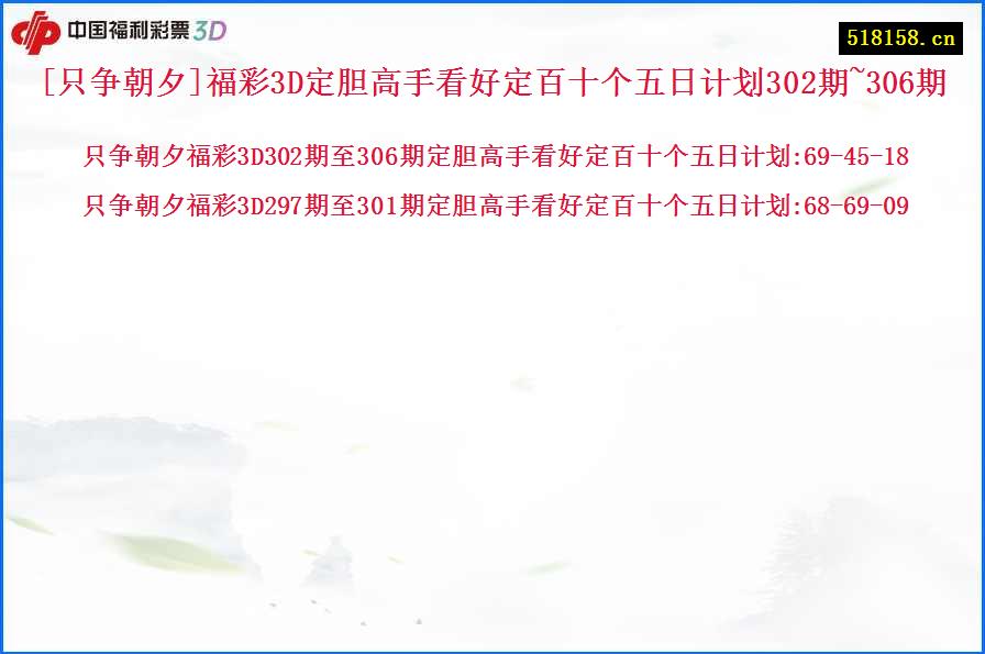 [只争朝夕]福彩3D定胆高手看好定百十个五日计划302期~306期