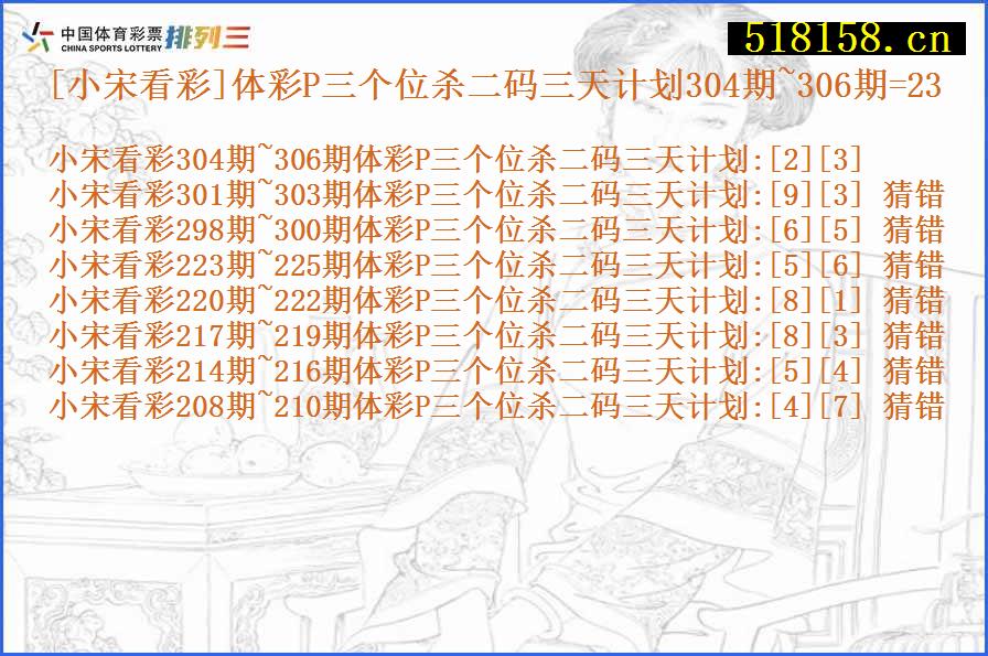 [小宋看彩]体彩P三个位杀二码三天计划304期~306期=23