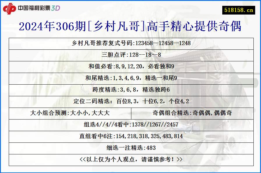 2024年306期[乡村凡哥]高手精心提供奇偶