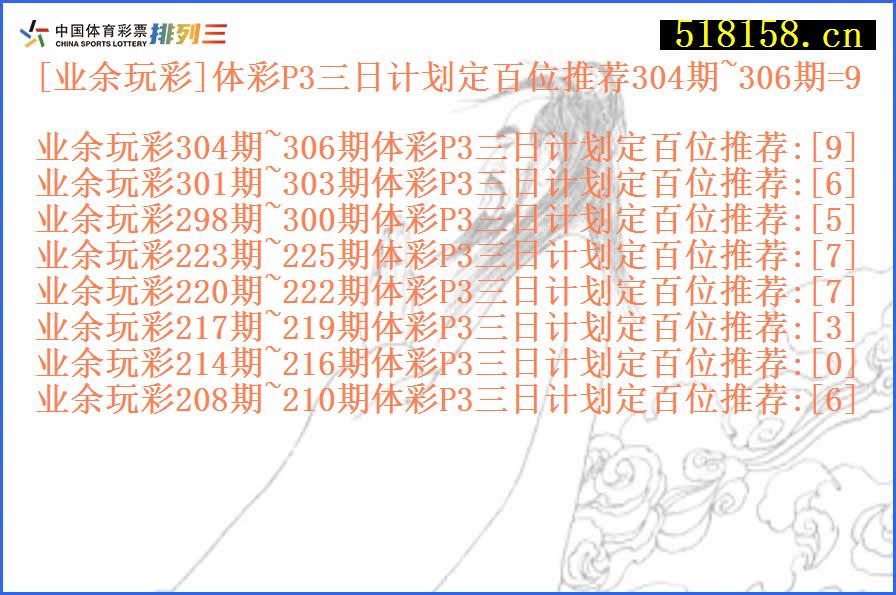 [业余玩彩]体彩P3三日计划定百位推荐304期~306期=9