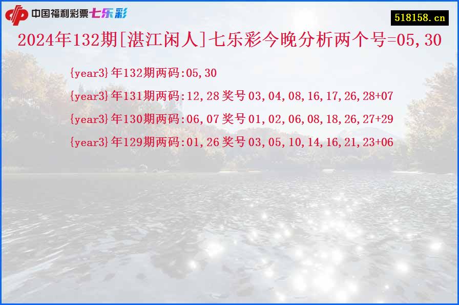 2024年132期[湛江闲人]七乐彩今晚分析两个号=05,30