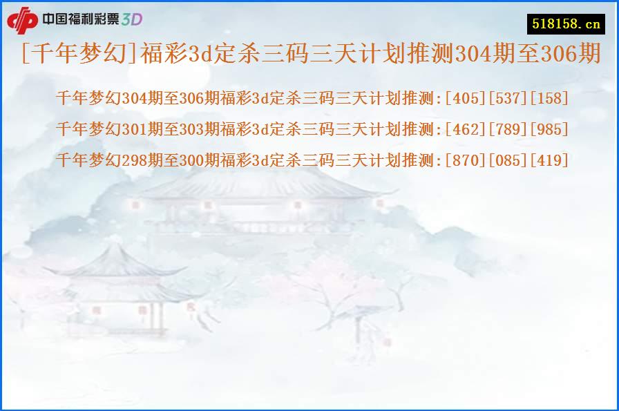 [千年梦幻]福彩3d定杀三码三天计划推测304期至306期