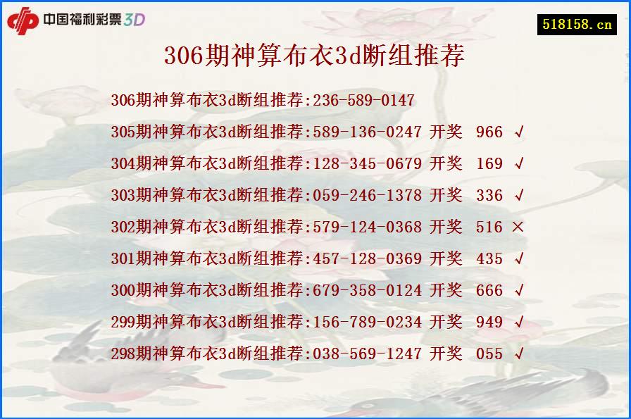 306期神算布衣3d断组推荐