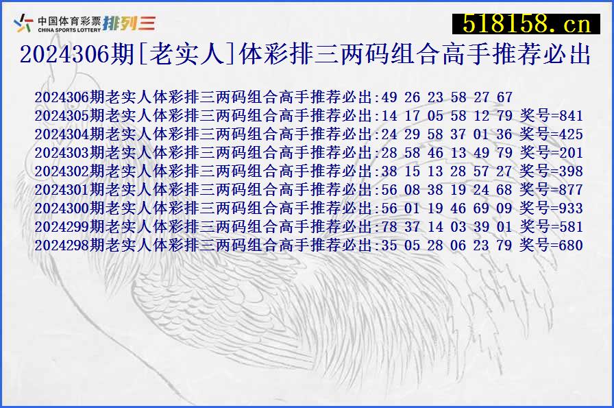 2024306期[老实人]体彩排三两码组合高手推荐必出