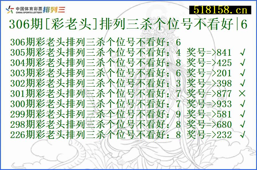 306期[彩老头]排列三杀个位号不看好|6