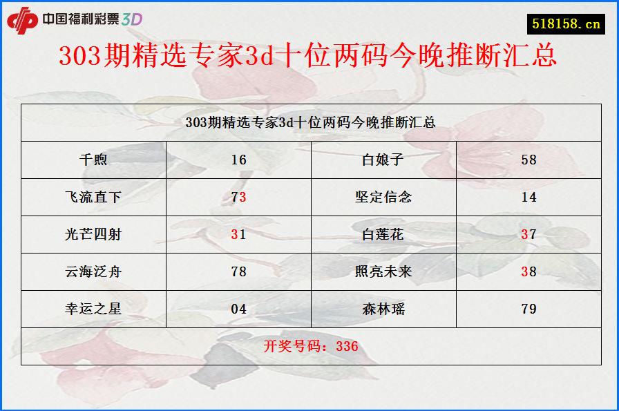 303期精选专家3d十位两码今晚推断汇总