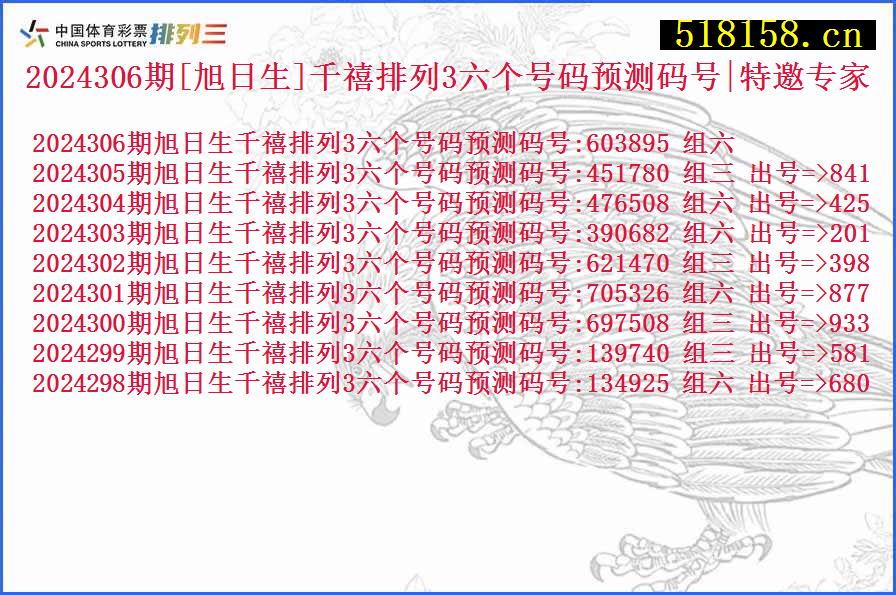 2024306期[旭日生]千禧排列3六个号码预测码号|特邀专家