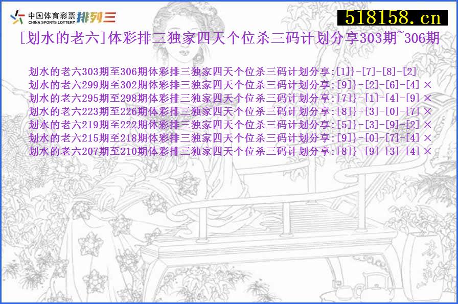 [划水的老六]体彩排三独家四天个位杀三码计划分享303期~306期