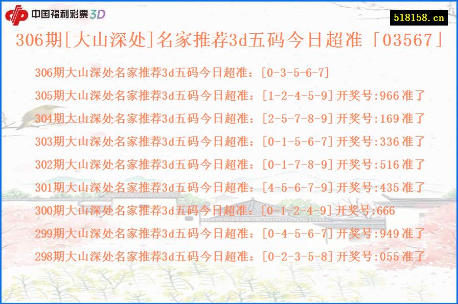 306期[大山深处]名家推荐3d五码今日超准「03567」