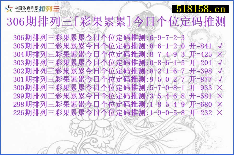 306期排列三[彩果累累]今日个位定码推测