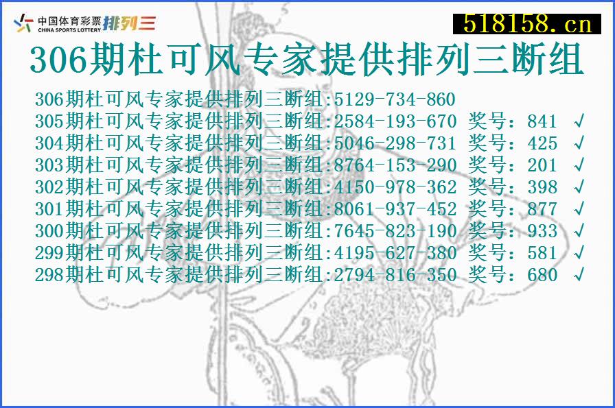 306期杜可风专家提供排列三断组