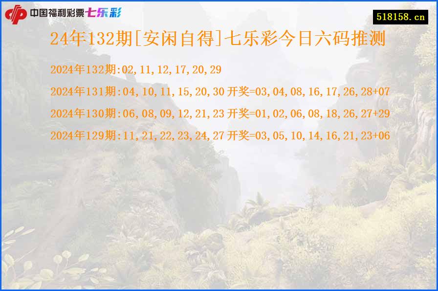 24年132期[安闲自得]七乐彩今日六码推测