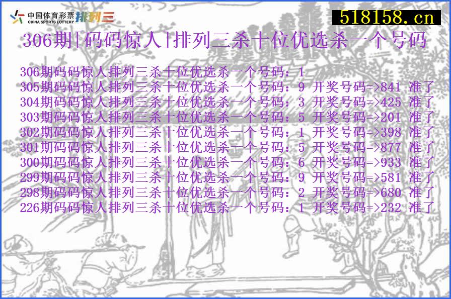 306期[码码惊人]排列三杀十位优选杀一个号码