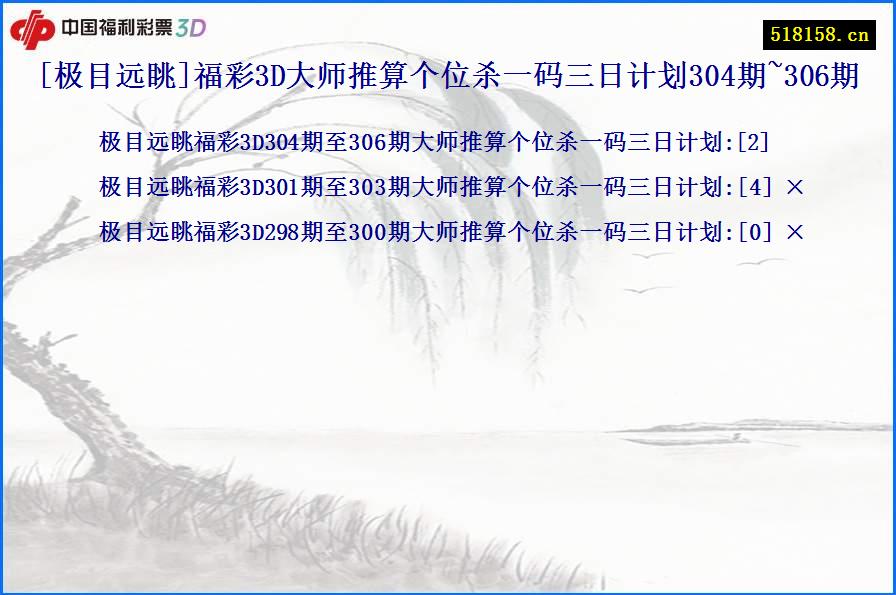 [极目远眺]福彩3D大师推算个位杀一码三日计划304期~306期
