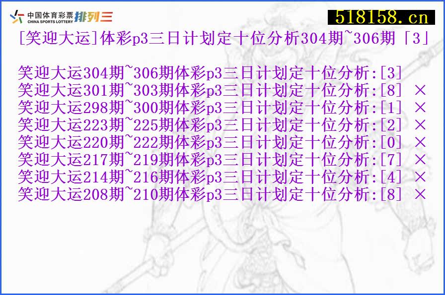 [笑迎大运]体彩p3三日计划定十位分析304期~306期「3」