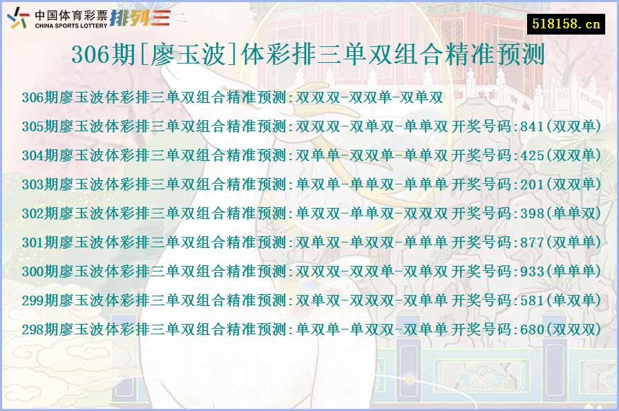 306期[廖玉波]体彩排三单双组合精准预测