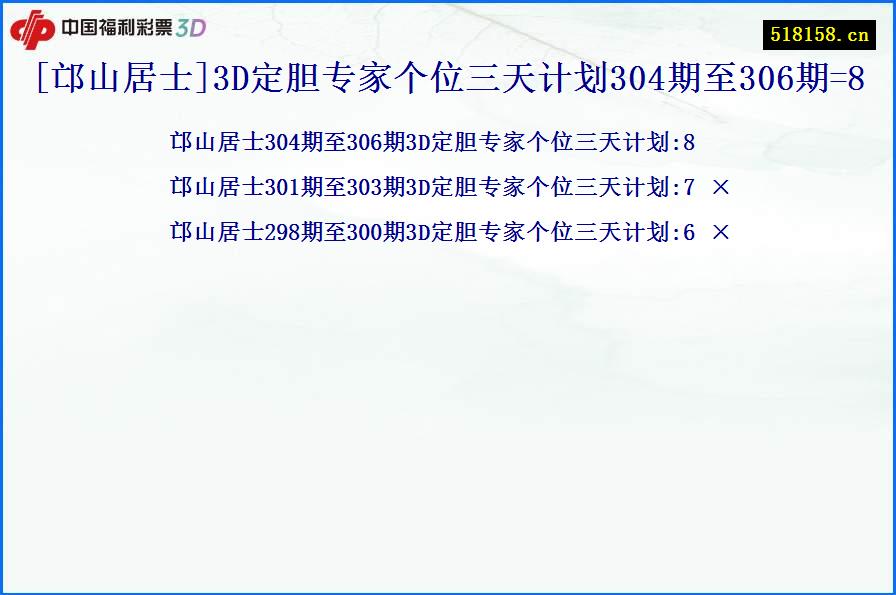 [邙山居士]3D定胆专家个位三天计划304期至306期=8