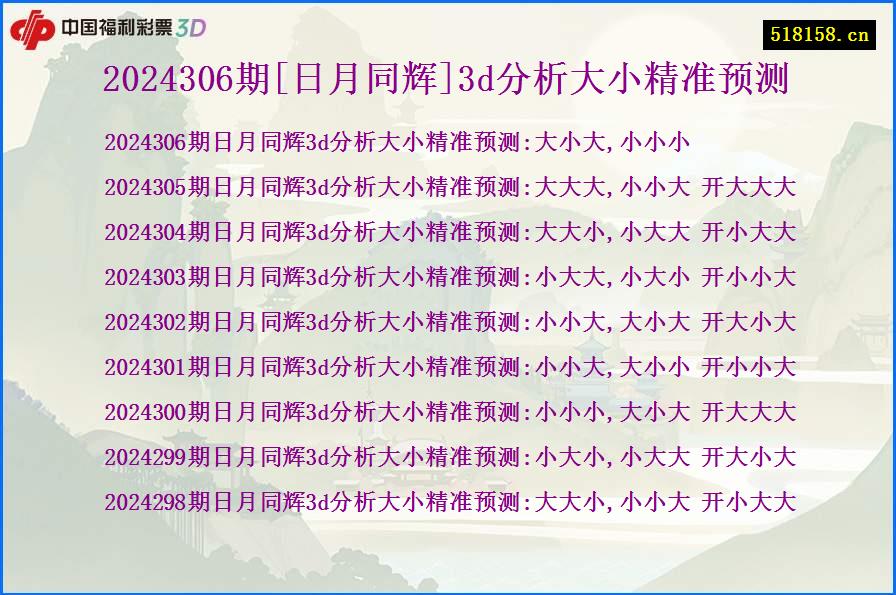 2024306期[日月同辉]3d分析大小精准预测