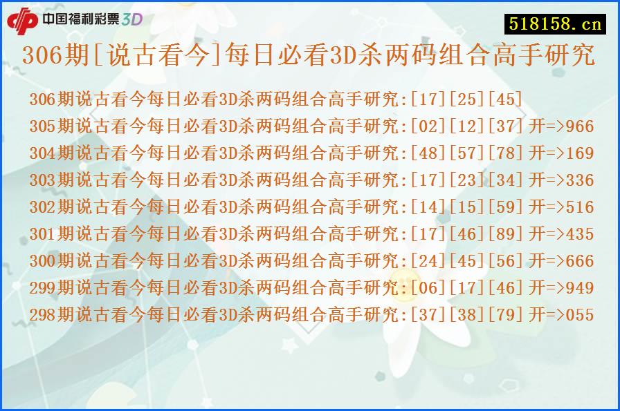 306期[说古看今]每日必看3D杀两码组合高手研究