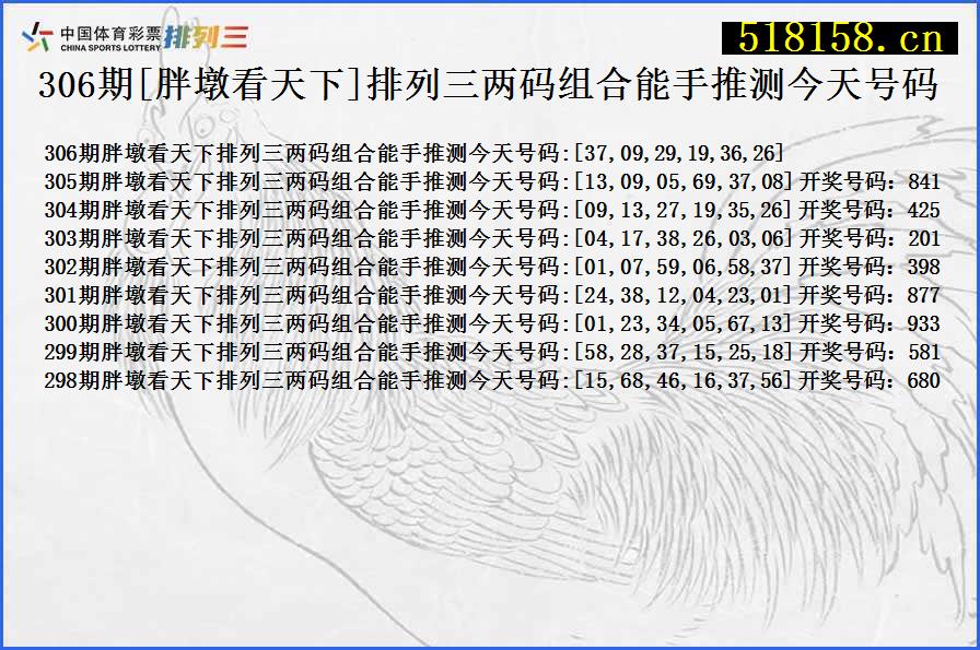 306期[胖墩看天下]排列三两码组合能手推测今天号码