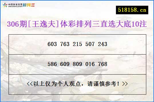 306期[王逸夫]体彩排列三直选大底10注